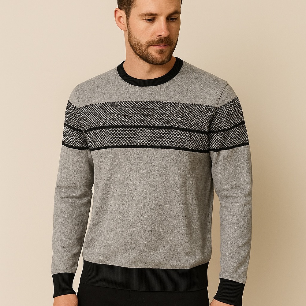 Michael Kors Black White Stripe Cotton Wool Blend Crew Neck Sweatshirt Sz M EUC